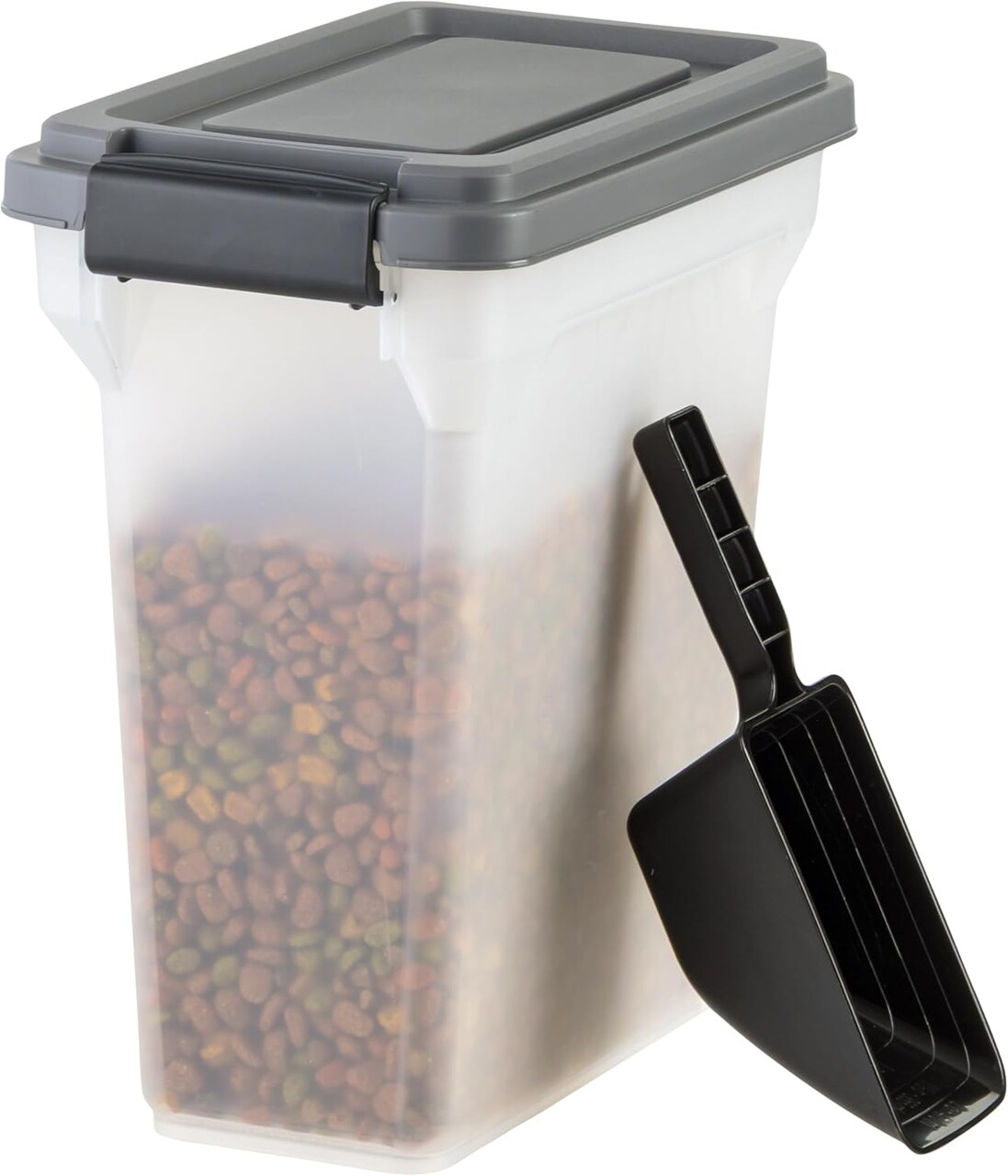 IRIS USA Dog Food Storage Container, Airtight Lid, 2-Cup Scoop, Up to 13 Pounds Pet Food Storage, Dark Gray